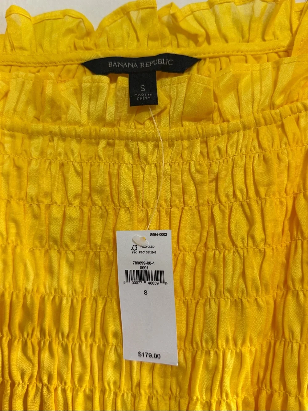 Banana Republic Yellow Smocked Dress with Ruffled Sleeves